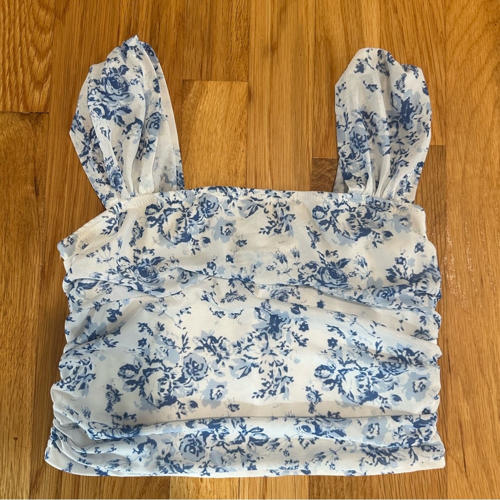 Blue & White Floral Cropped Top